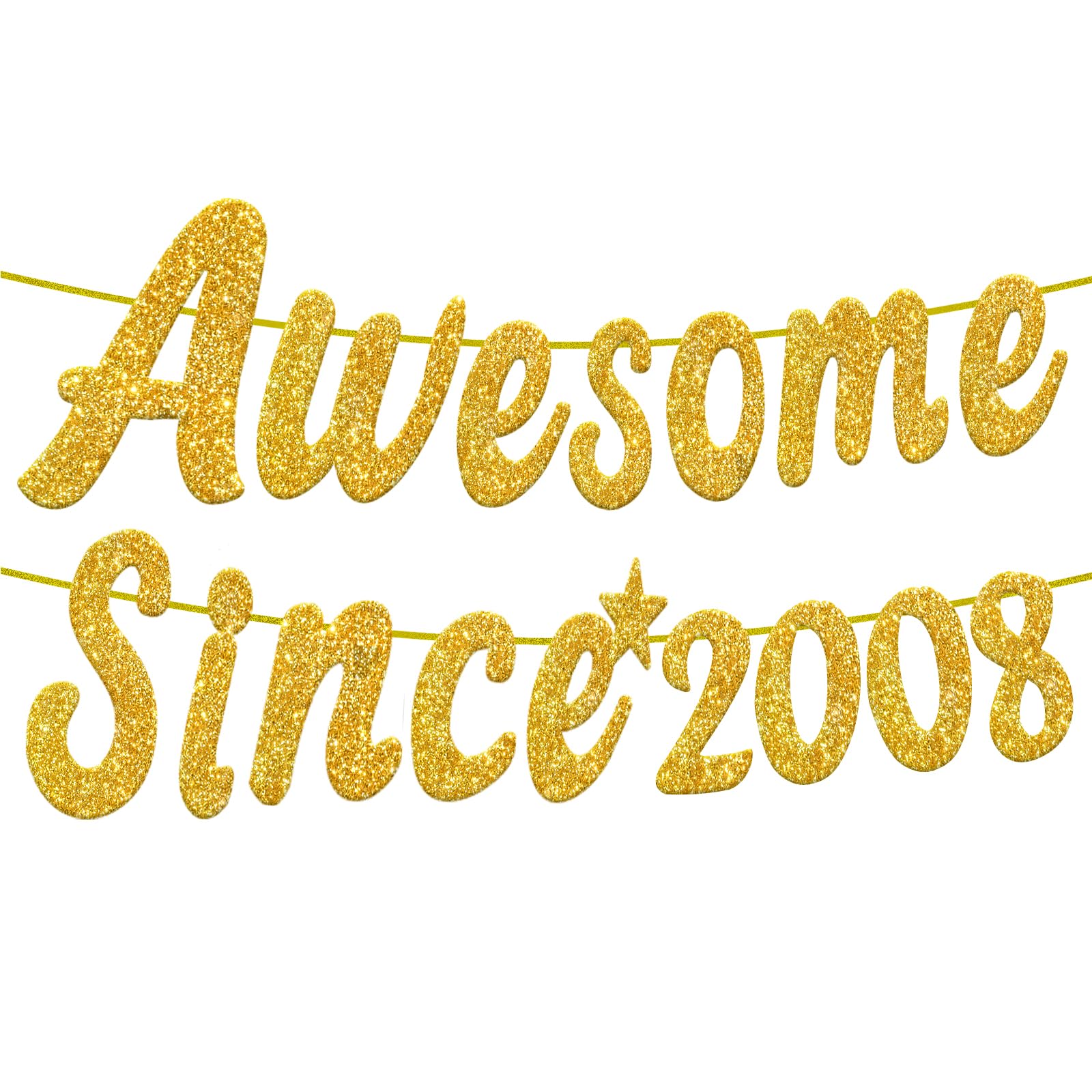 Embravfire Awesome Since 2008 Gold Glitter Banner 18th Birthday and Anniversary Banner Party Decorations Birthday Banner (2008) โ image 1