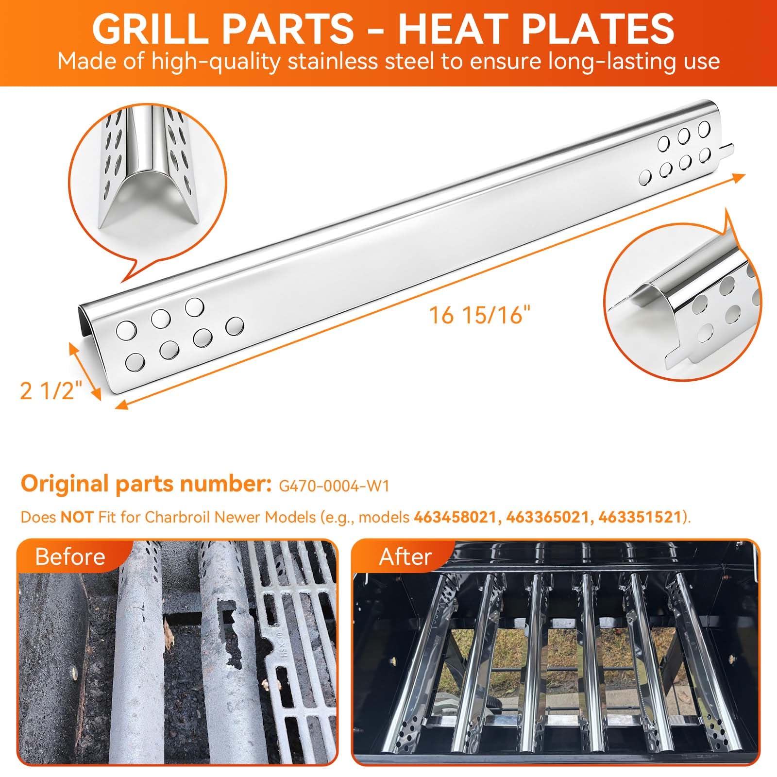 Ricambi per griglia Charbroil Performance 463673517 463673519 463625217 463625219 300 2 bruciatori propano liquido, kit di riparazione per 475 4 bruciatori 463347017, G470-5200-W1 (6 Pacchetti