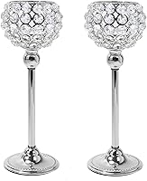 Vista 8 de Juego de 2 portavelas de cristal dorado con base de alta resistencia, portavelas con luces de té brillantes, decoración de mesa de comedor, centro