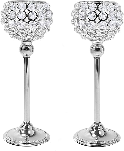 Juego de 2 candelabros de cristal plateado para mesa de comedor, centro de mesa, decoración de mesa para comedor, sala de estar, café, mesa de
