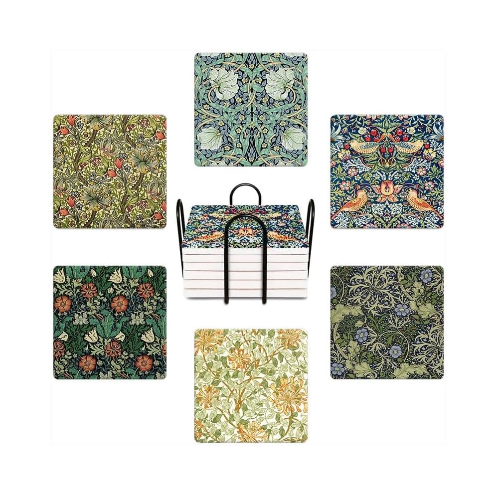 Dessous de verre William Morris avec support, le cadeau de table idéal