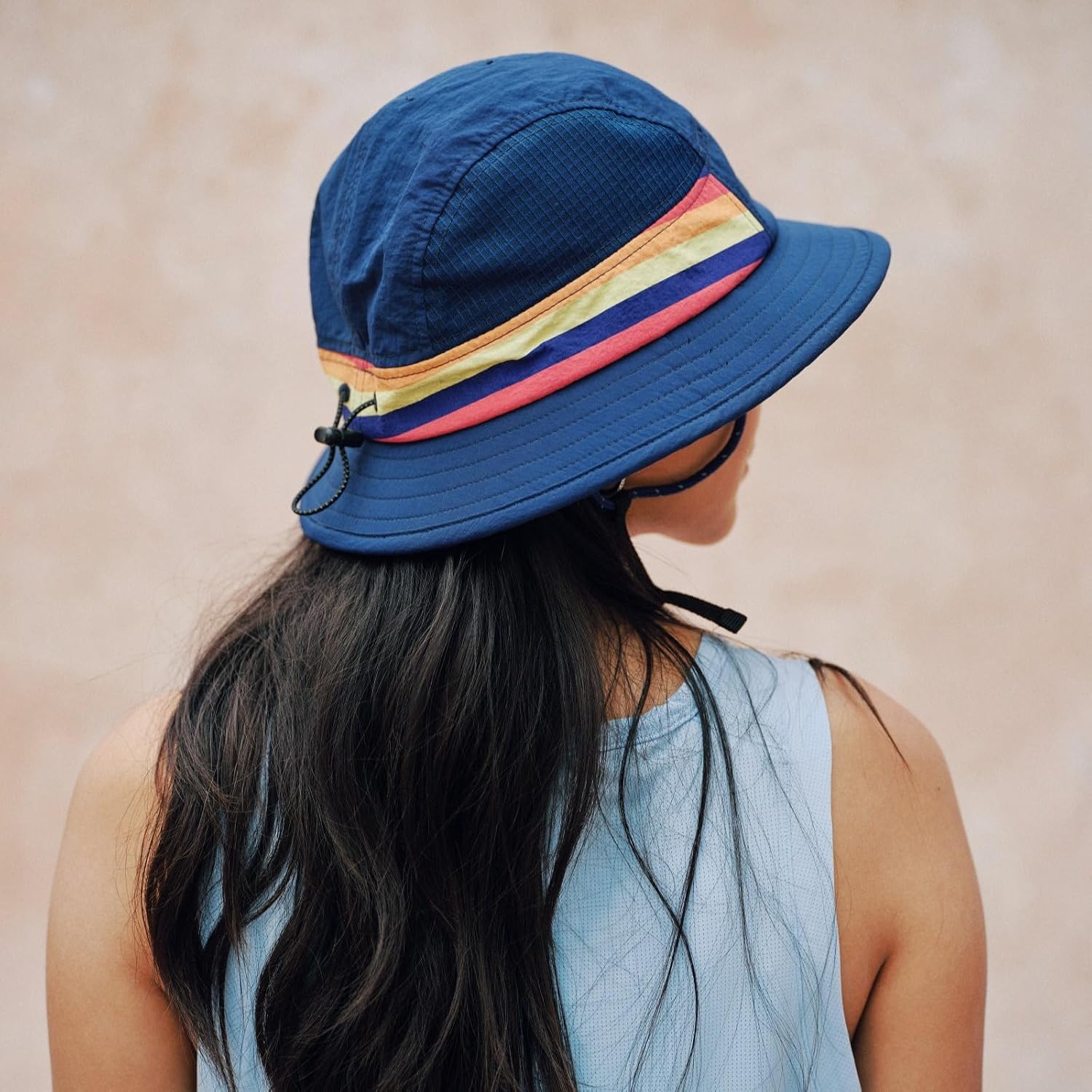 CHILLHANG Retro Bucket Sun Hat - UPF 50+ UV Protection, Breathable Mesh, Quick-Dry, Anti-Lost Chin Strap, Color Block, for Running Surfing Hiking Outdoor Sports, Men Women Kids
