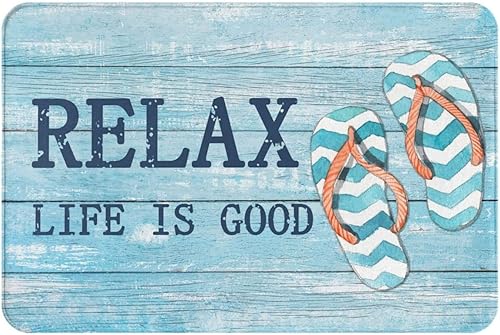 Chanclas de playa de verano, color azul costero, para interiores, duraderas, de bienvenida, para puerta delantera, antideslizantes, absorbentes, Chanclas de playa de verano, color azul costero, para interiores, duraderas, de bienvenida, para puerta delantera, antideslizantes, absorbentes,