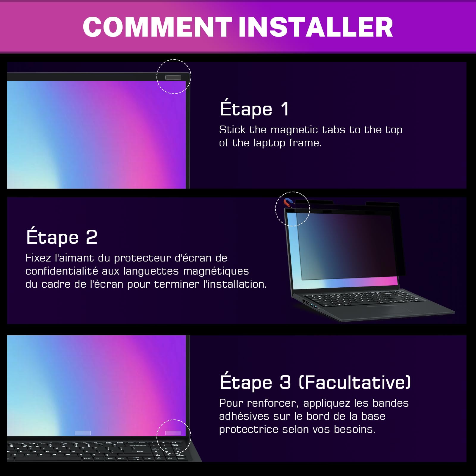 PYS Magnétique Filtre de Confidentialité 15,6 Pouces 16:9 Anti Espion Anti-Lumière pour Ordinateur Portable