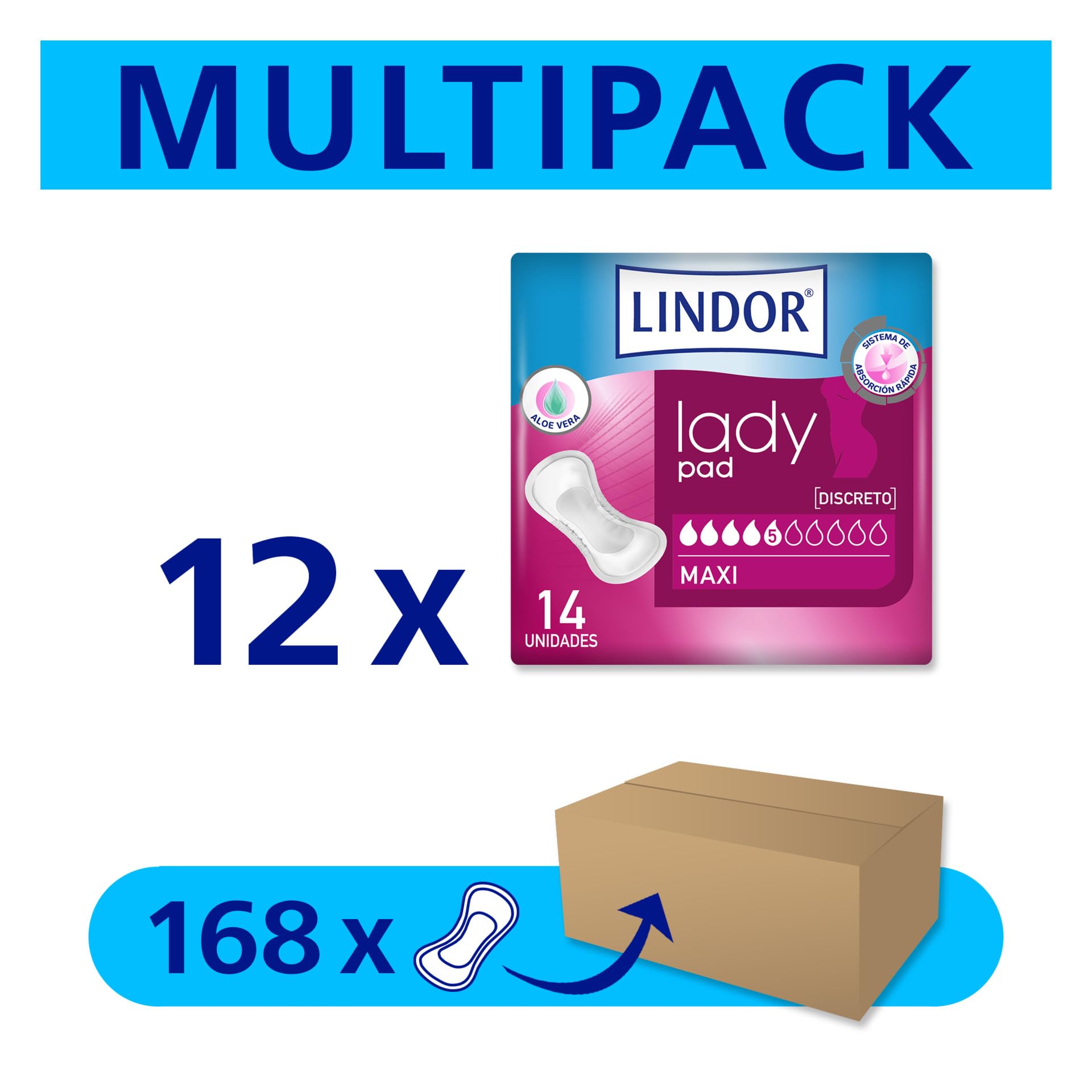 Lindor Lady: Kompresy dla kobiet z utratą moczu, Maxi, Ochraniacze i absorbenty na nietrzymanie moczu, 168 szt