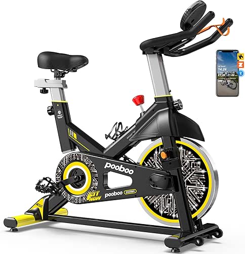 pooboo Exercise Bike, Adjustable Magnetic/Brake Pad Resistance Silent Belt Drive,