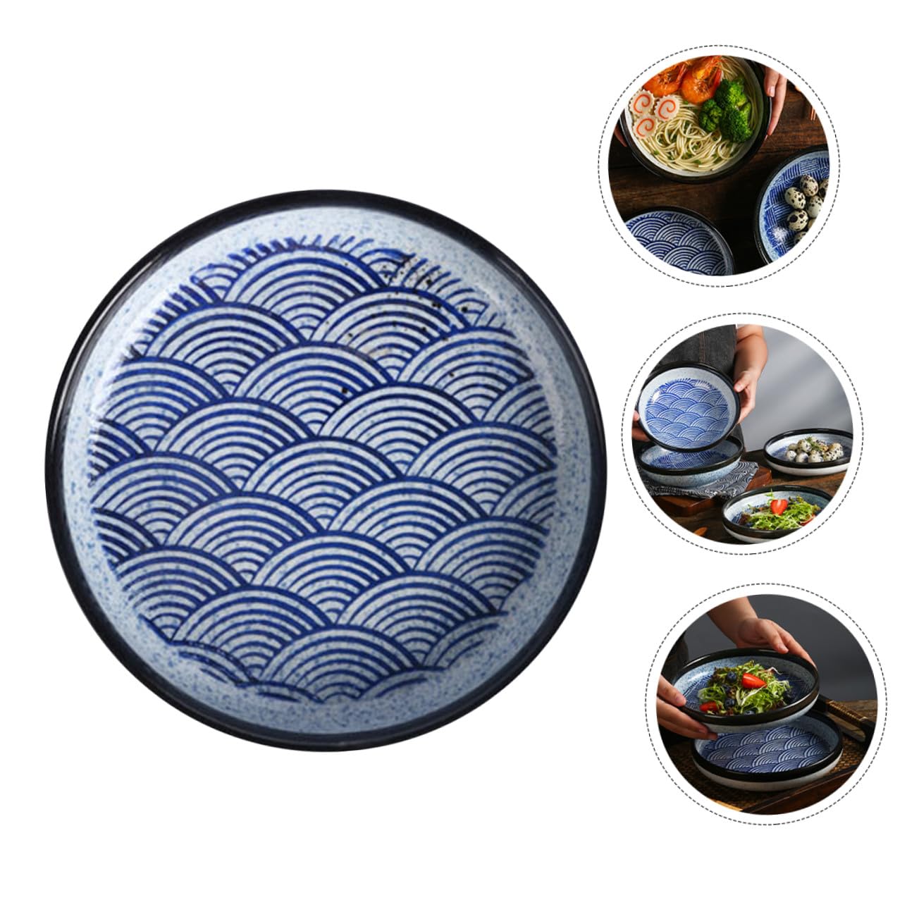 Assiette en Céramique Style Japonais Vintage Bleu, Plat Dessert Surface Lisse Facile à Nettoyer, pour Servir les Repas la Maison
