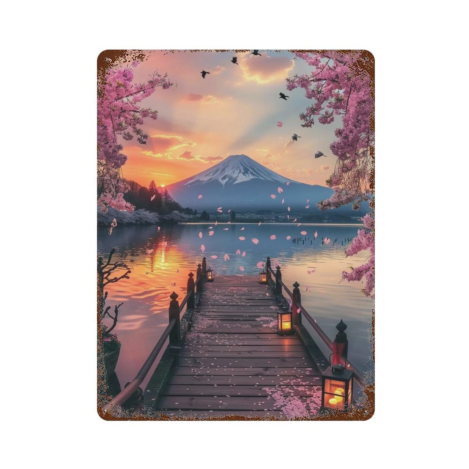 HDURYEYRYY Sakura Lake Sunset 01 Wall Retro Iron Vintage Art Metal Tin Sign Poster Modern Home Cofffee Club Art Bar Shop Decor Style 40x30cm