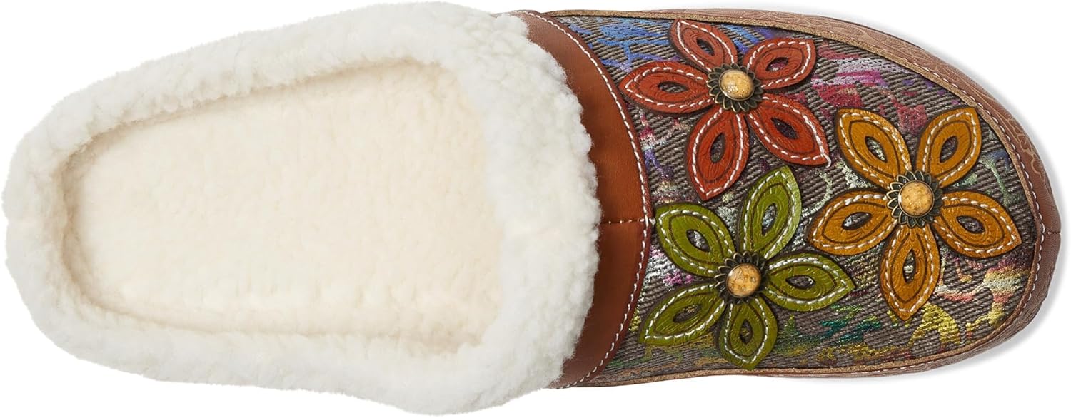 Spring Step L'Artiste Honestela Women’s Embossed Leather Clogs with Tapestry Upper - Sherpa Lined Slip-On for Warmth and Cushioned Wedge Heel Comfort Clog - Image 7