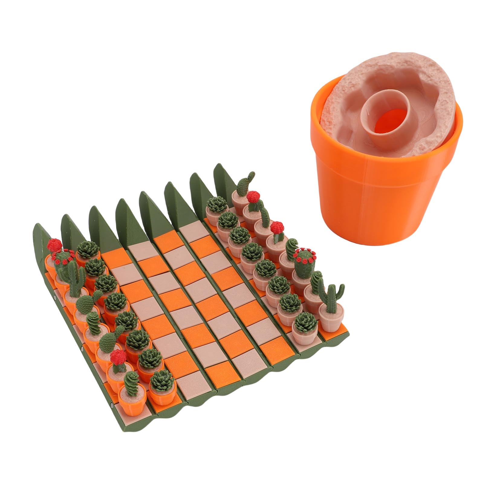 Pflanzen-Schachspiel, Magnetisches Tragbares Schachbrett mit Blumentopf-Aufbewahrung für Erwachsene ab 15 Jahren, Reisespiel, Kakteen-Schachbrett mit Sukkulenten-Pflanzenstücken