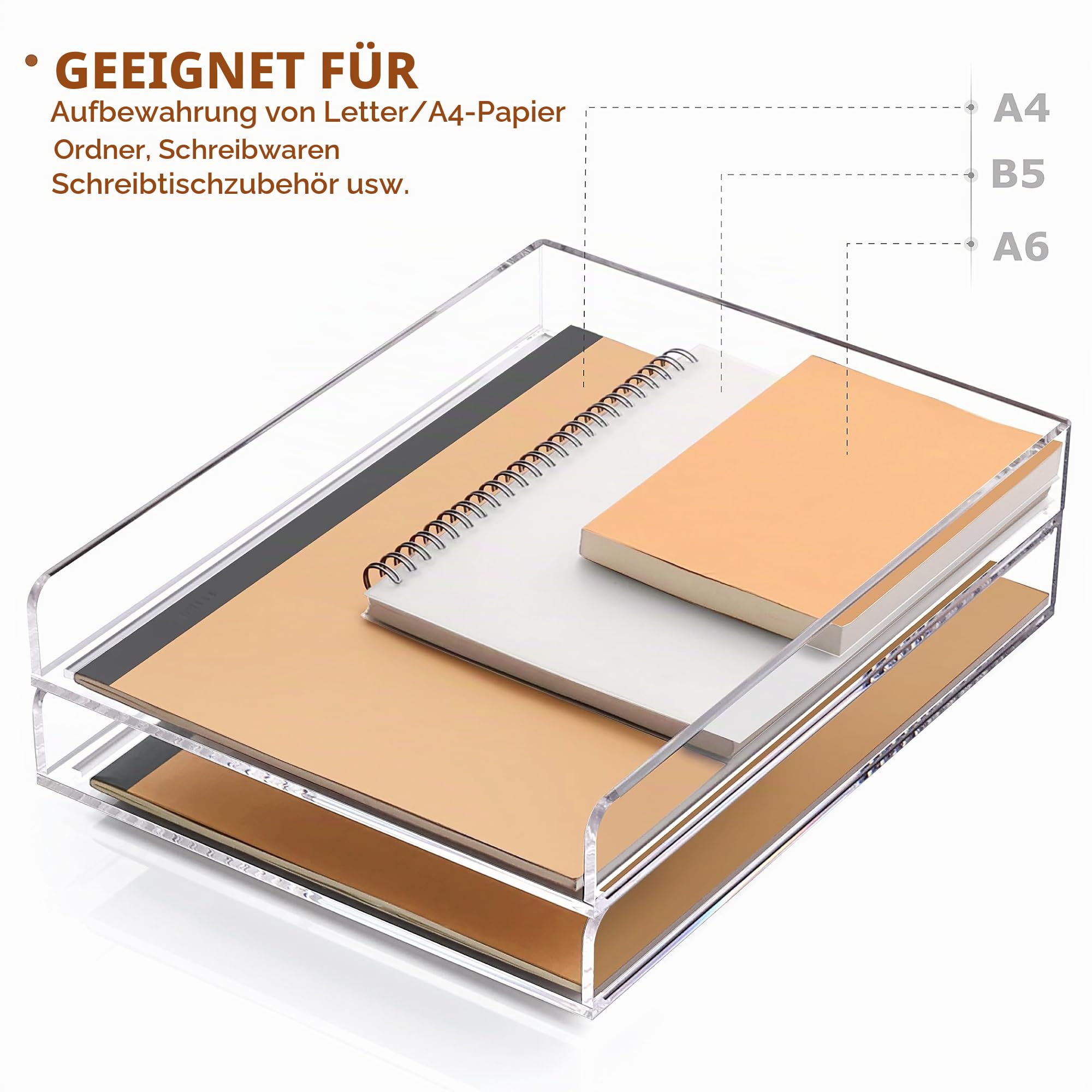 SANRUI Briefablage A4 Transparent (4er Set) - Stapelbare Acryl Dokumentenablage & Schreibtisch Organizer für DIN A4, 5mm Premium Papierablage für Home-Office & Büro - Modernes Ablagesystem
