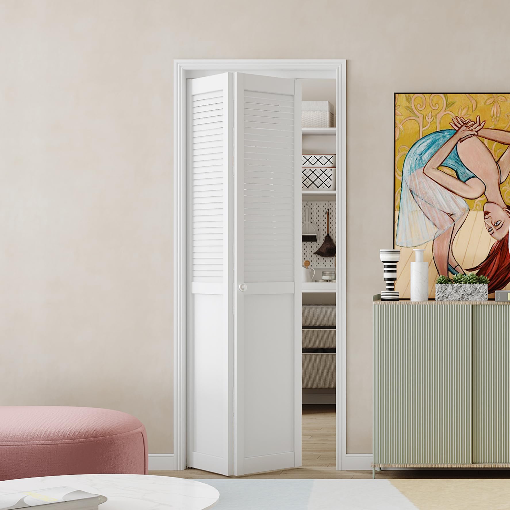 BARNER HOME Half Louvered Bi-Fold Door, Fits 30