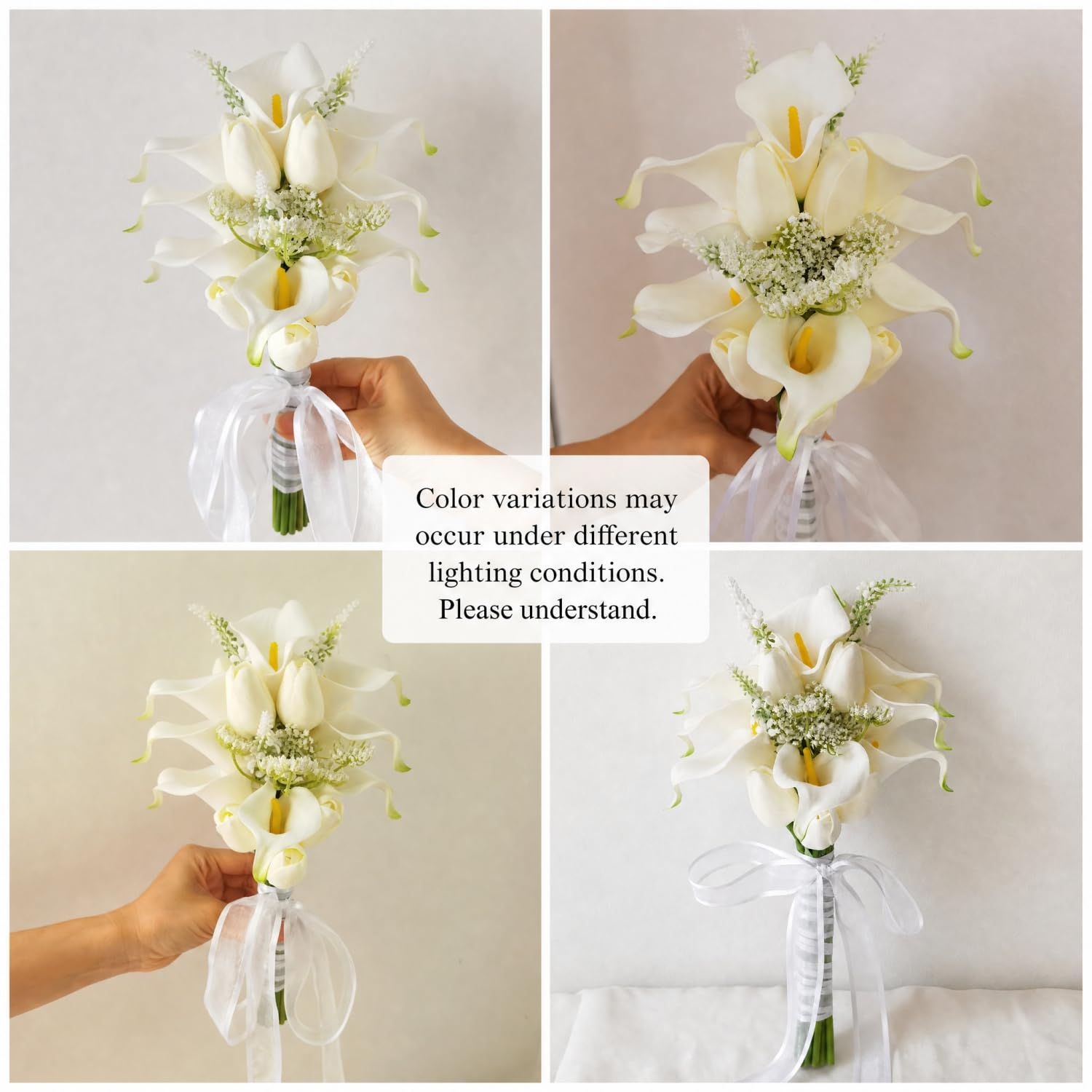 Xinhewong Künstliche Tulpen, Calla-Lilie, fühlen sich echt an, Brautstrauß, Hochzeitsstrauß, Heimdekoration, Party (weiß)