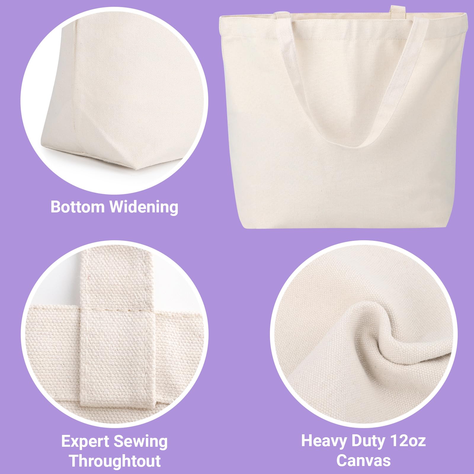 Segarty Borsa tote in tela vuota, confezione da 3 borse per la spesa riutilizzabili da 350 ml