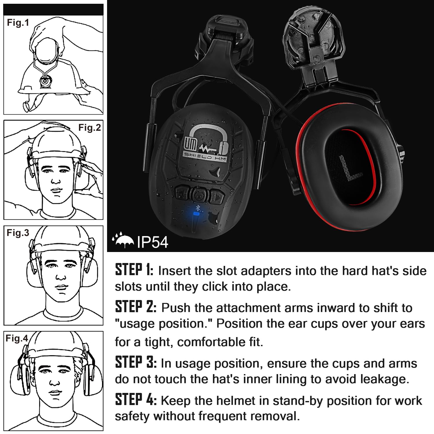 UM ULTRAMAXX Orejeras de casco duro con Bluetooth, NRR de 27 dB, auriculares de trabajo acoplables, orejeras ajustables montadas en la tapa
