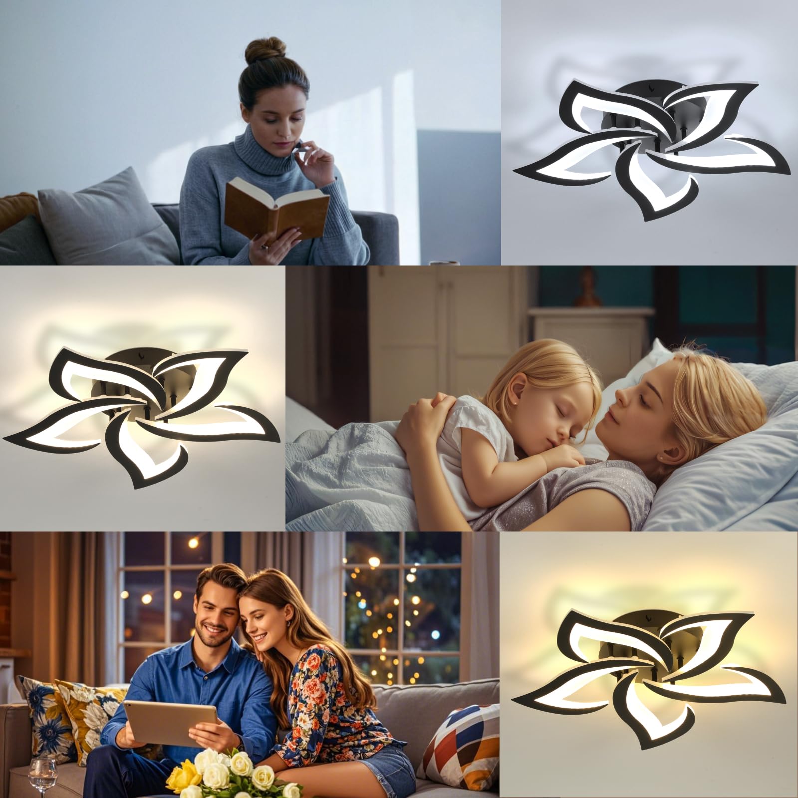 OTREN Lampara Techo Salon, Regulable Plafon LED Techo 3000k - 6500k con Control Remoto, Moderna Pétalo para Dormitorio Estar, ø60cm