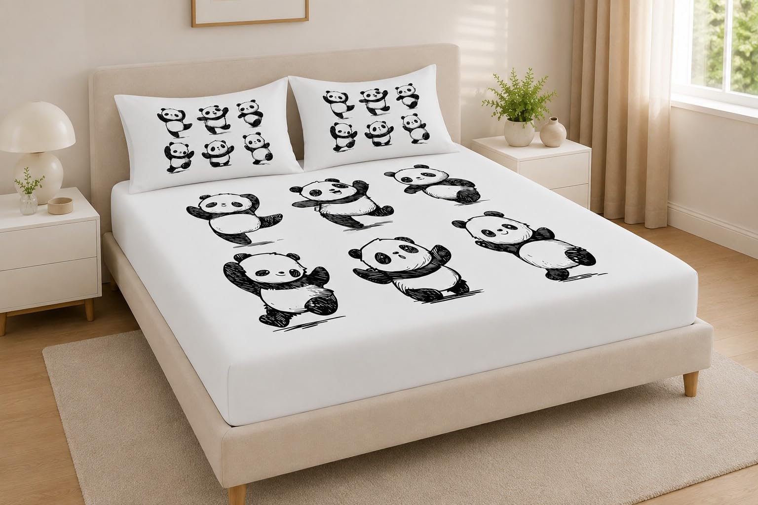 Lenzuolo con Angoli Matrimoniale Motivo Panda 200x200 cm