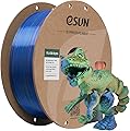 eSUN Silk PLA 3D Printer Filament 1.75mm Three-Color Gradient Shiny Silky Filament, Dimensional Accuracy +/-0.03mm, 1kg (2.2lbs) Cardboard Spool, Blue Orange Green Triple Colors