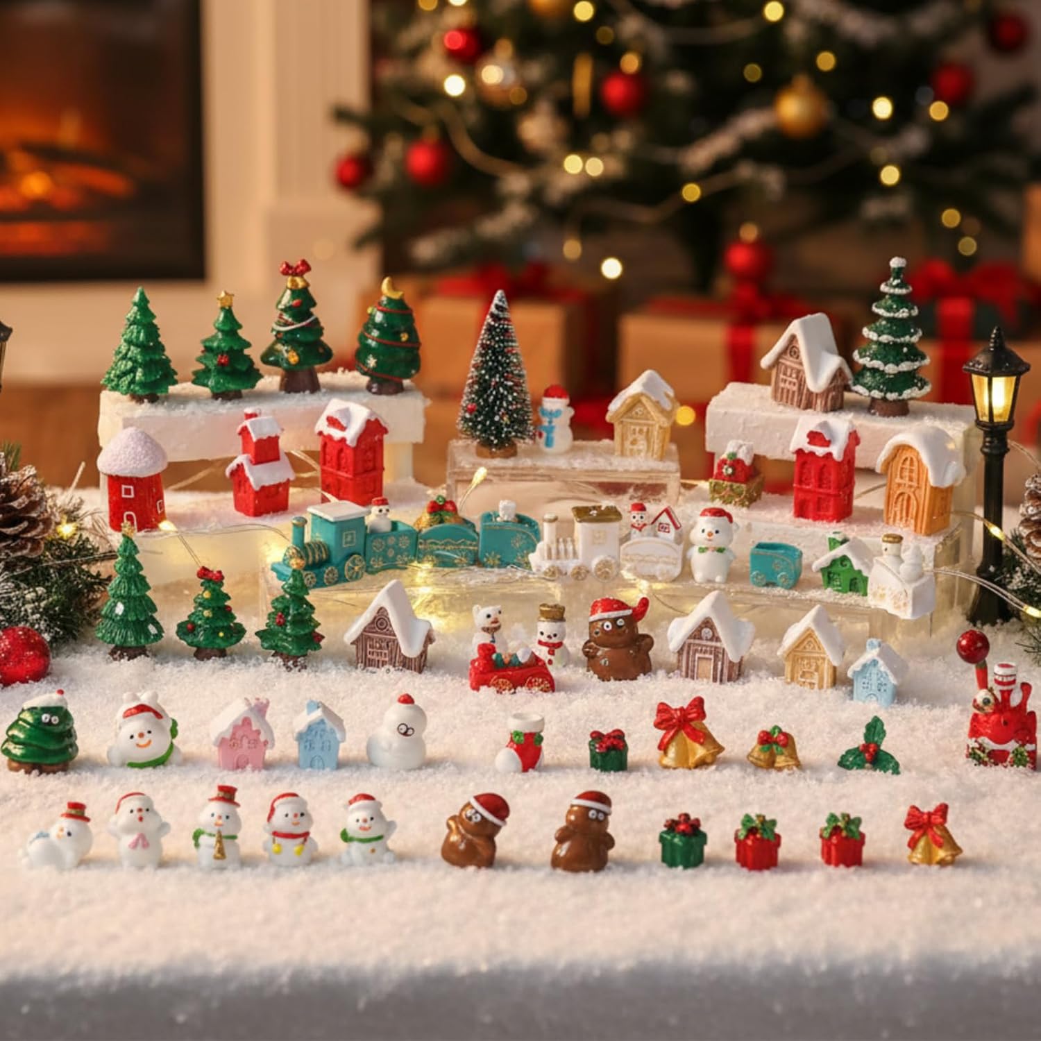 58 Pcs Christmas Miniature Figurines Tiny Mini Resin Santa Claus Snowman Snowflake Reindeer Xmas Tree Figurines Bulk Xmas Fairy Garden Ornaments for Snow Globe DIY Christmas Village Dollhouse Decor - Image 3