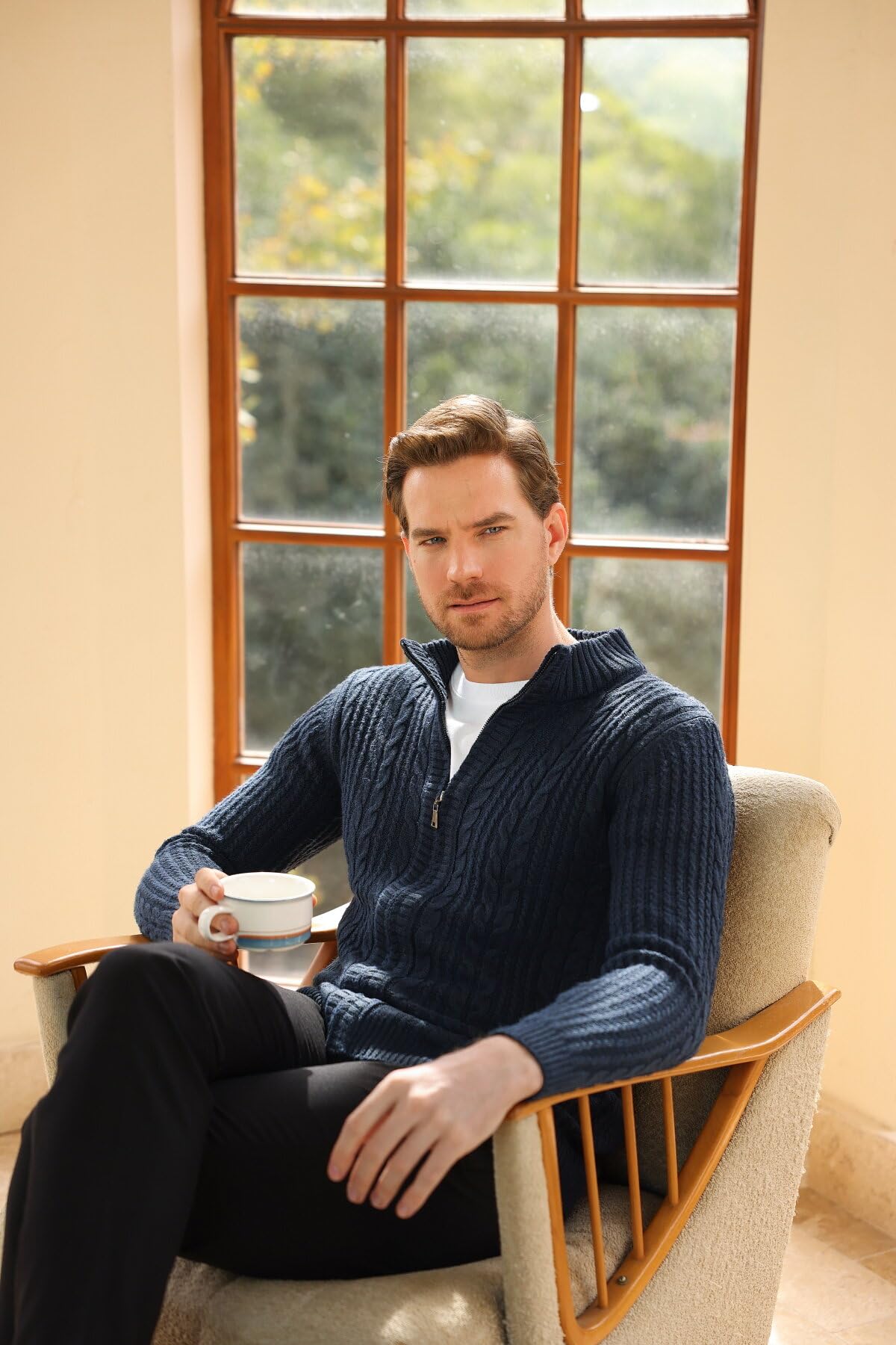 Allthemen Cárdigan Hombre Chaqueta de Punto Invierno Cremallera Color sólido Cuello levantado