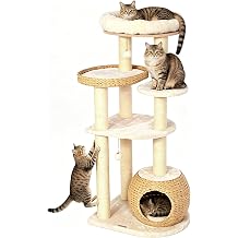 Modern Solid Wood Cat Tree for Large Cats 53" Tall Cat Tower Cat Furniture