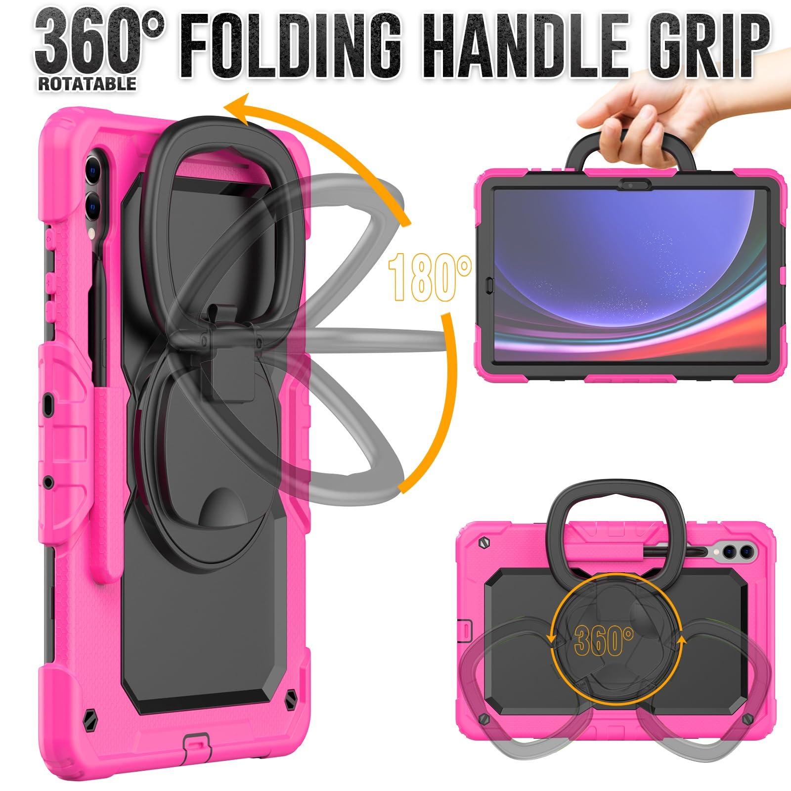 Custodia protettiva per tablet PC, resistente, antiurto, in TPU, compatibile con Samsung Galaxy Tab S9 Plus 12,4 pollici modello 2023 (SM-X810/X816/X818), custodia per bambini, maniglia girevole a 360