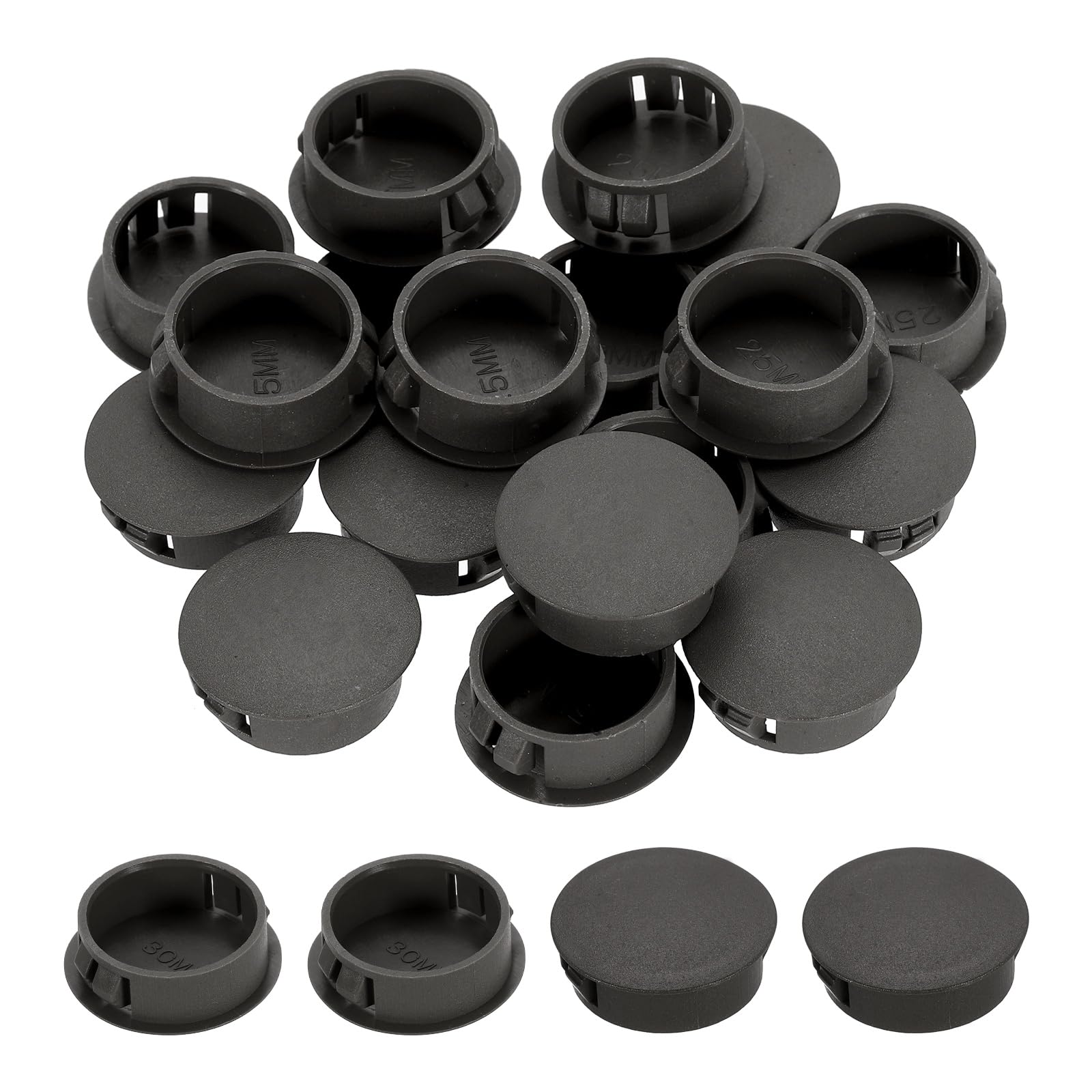 sourcing map Hole Plugs 50pcs 30mm(1-3/16-Inch) Plastic Plugs for Round Holes Flush Type for Furniture Cabinets Machines Hardware Fencing Post Pipe, Light Black