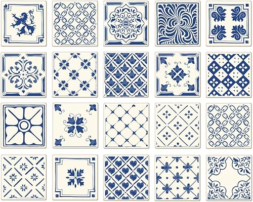 Juego de adhesivos de Poromoro para baldosa estilo azulejo español o portugués, protegen contra salpicaduras, se desprenden y se adhieren, juego de