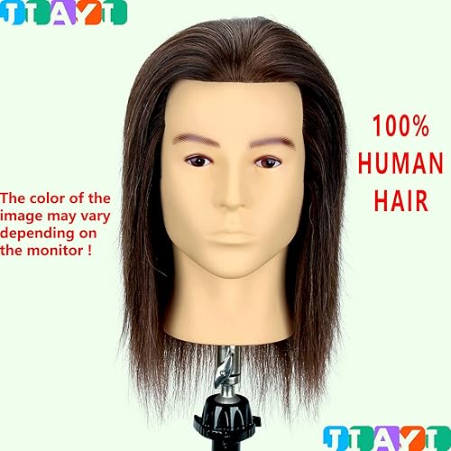 Miniatura 7 de Jiayi Cabeza de maniquí masculino con cabello humano de 10 a 12 pulgadas, cabeza de muñeca de entrenamiento de maniquí trenzado 100% cabello humano