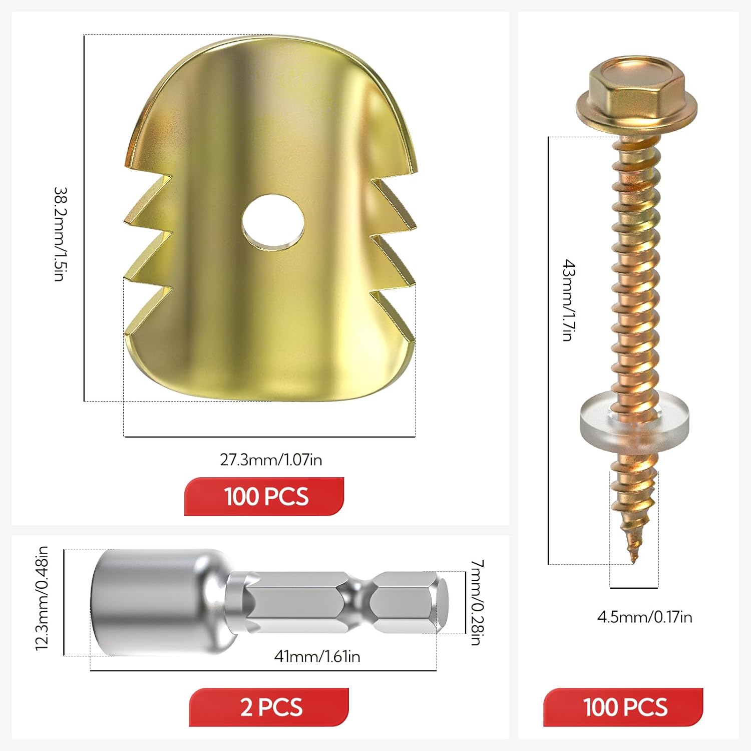 200Pcs 1.5" Cat Claw Fasteners, Reuse Galvanized Fence Staples Wire Fixer with Drill Bit for Wire Fencing Mesh