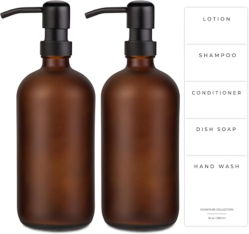 Miniatura 16 de Emerson Essentials Dispensador de jabón para cocina, dispensador de platos para cocina, juego de manos de baño, botellas de vidrio con bomba y 04 –