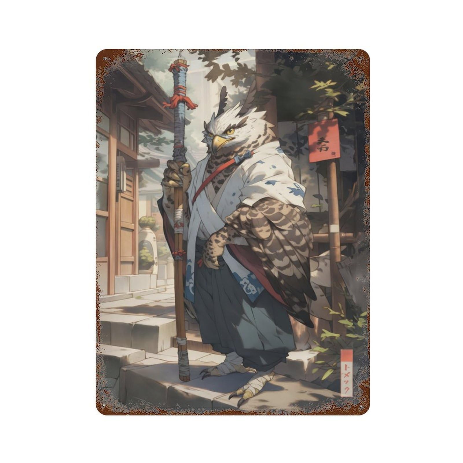 Edo Owl Sage Weathered Tin Sign 15.7"x11.8", Classic Wall Plaque for Patio, Garden Room And Bar Decor