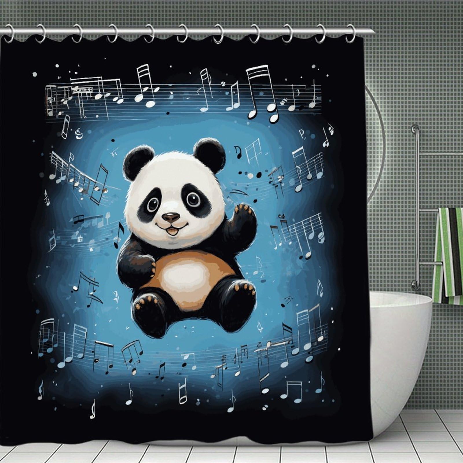 VstaDank Panda Dancing on Musical Notes Shower Curtain Light-Weight Blackout Bathroom Curtain Washable Shower Liner 71x71 Inch Bath Curtain with Metal Holes Bathtub Bath Room