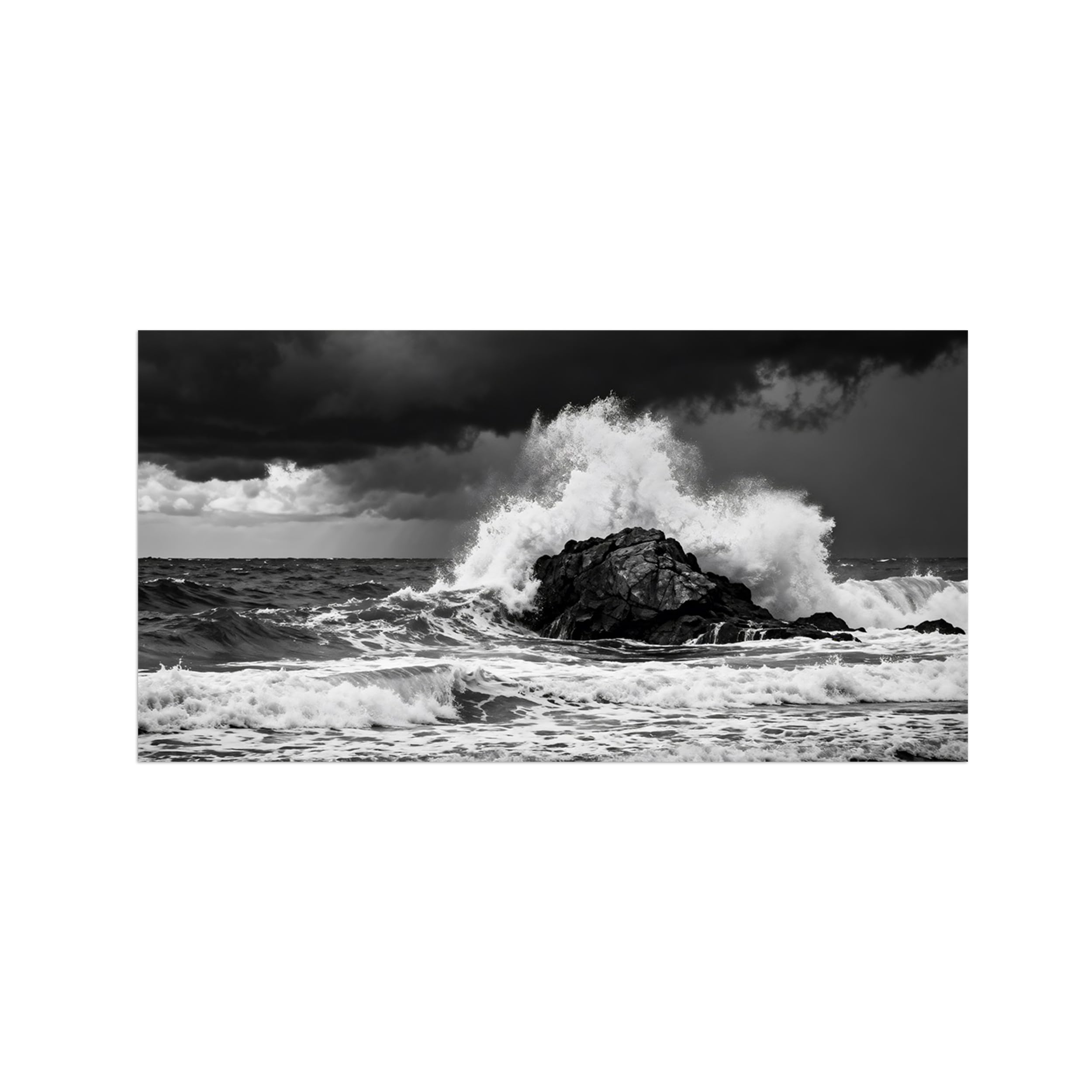 OZPWBVY Black White Landscape Wall Art. Sea Waves. Picture 60x120cm Framed