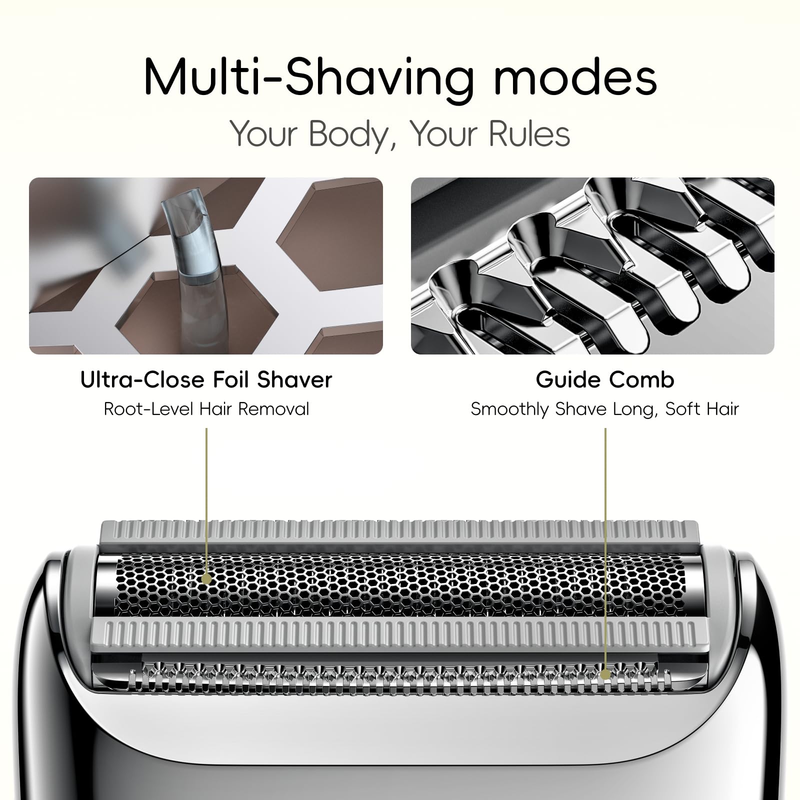 yoose Rasoi elettrici da donna, IPX7, in lega, per bikini, per donne (USB-C, pettine trimmer, modalità multi rasatura), formato portatile, bianco porcellana