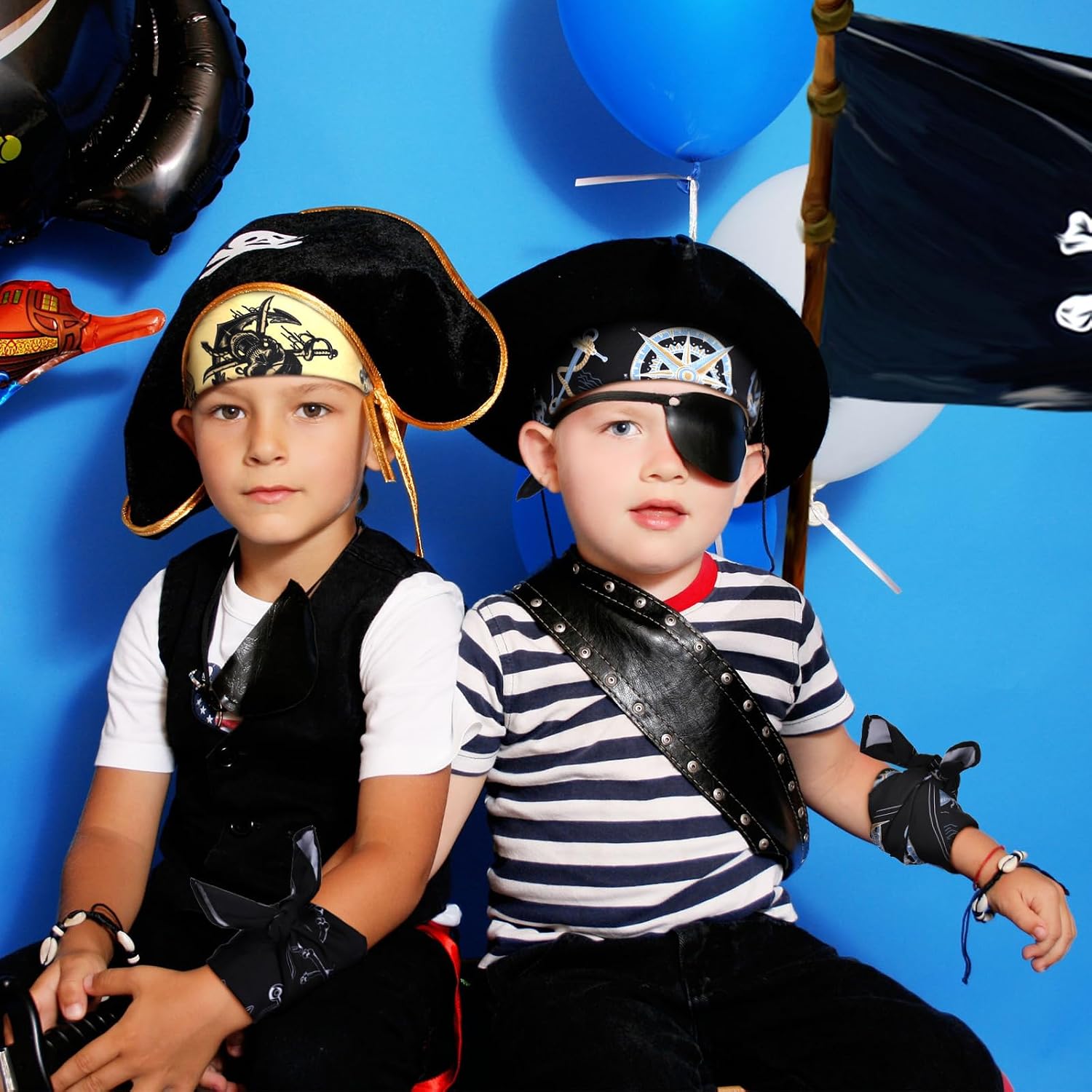 Jetec 4 Pcs Pirate Bandana for Pirate Party Decoration Cotton Squares Headwraps Skull Scarf Soft Lightweight Neckerchiefs