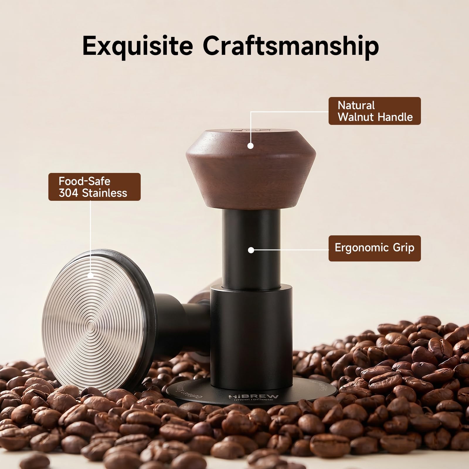 HiBREW Prensador profesional de espresso de 58 mm con resorte calibrado, autonivelante, aluminio anodizado y base de acero inoxidable para H10A