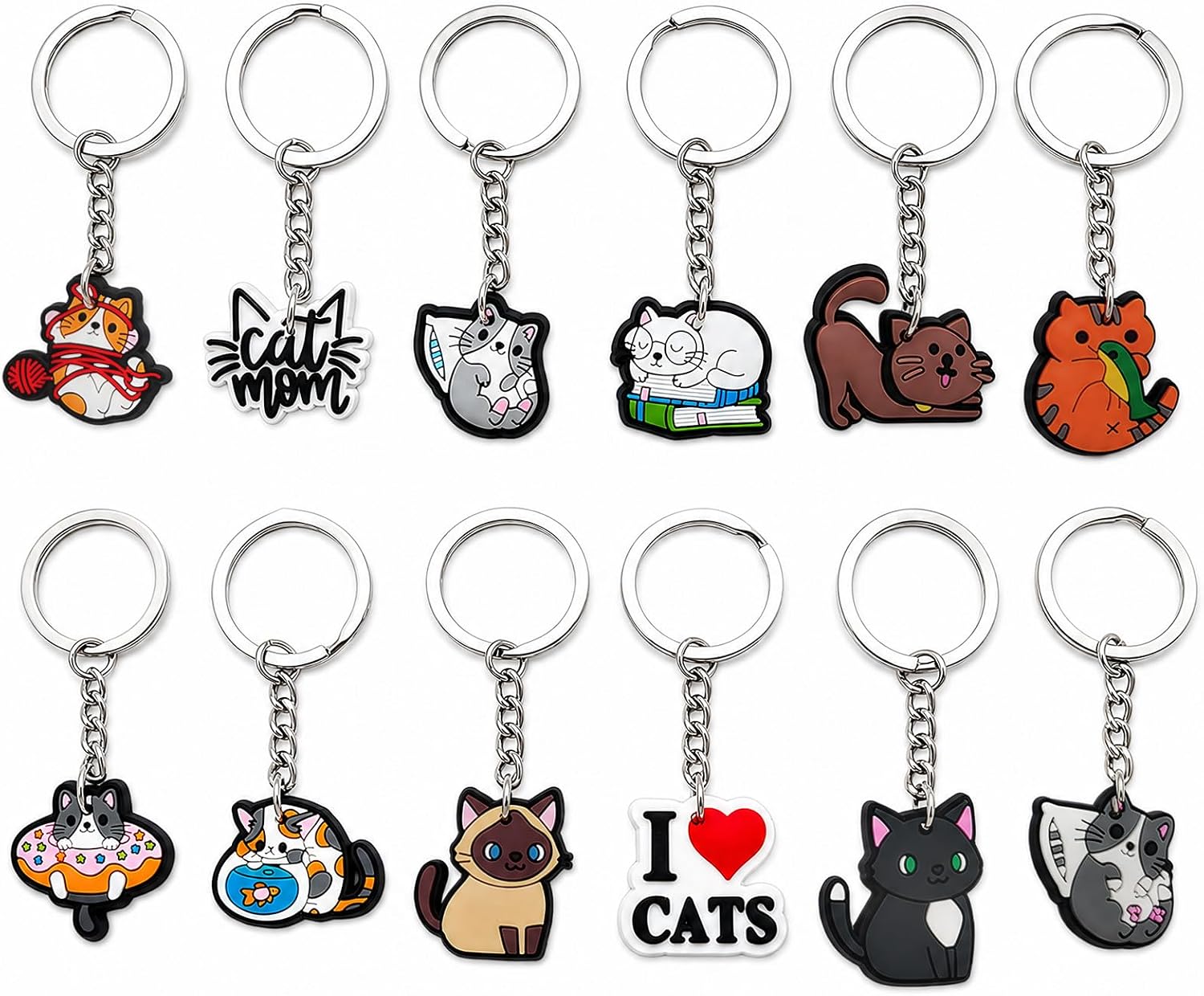 Set of 24 Cat Keychains,Novelty Party Gifts for Cat Lovers