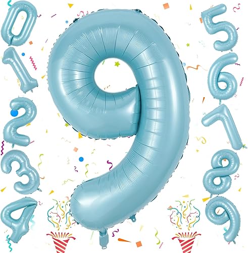 Vista 536 de Globos de 40 pulgadas, globo azul claro número 4, helio autoinflable de aluminio azul bebé para niños de 40 a 15 años, decoraciones de fiesta