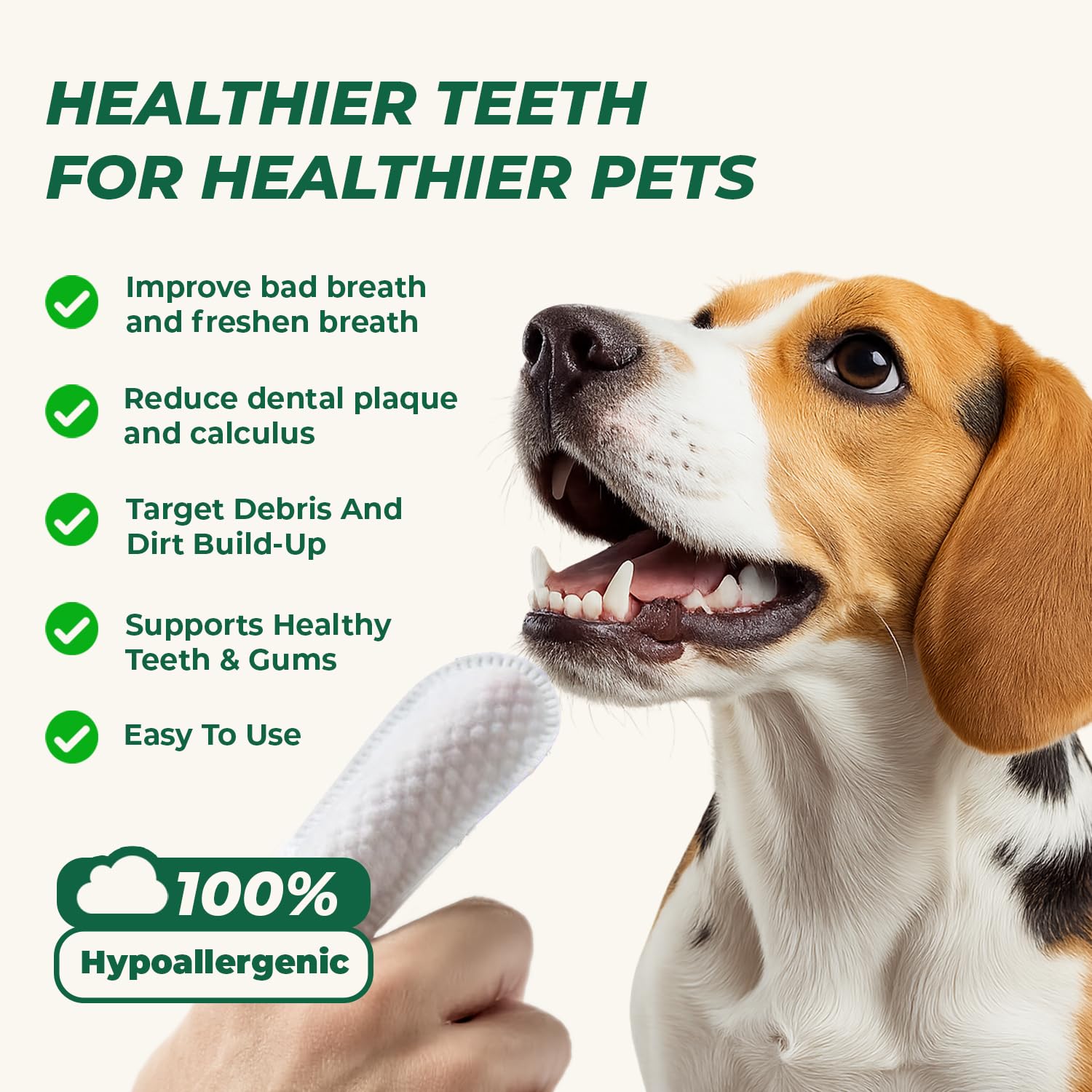 Pet Dental Finger Wipes for Dog & Cats, Remove Bad Breath by Removing Plaque and Tartar Buildup No-Rinse Dog Finger Toothbrush, Disposable Gentle Cleaning & Gum Care Pet Wipes, 50 Counts - image 2