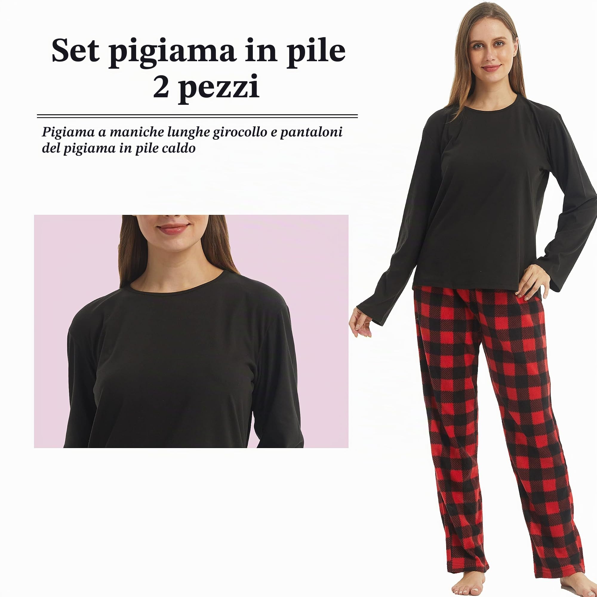 YUSHOW Pigiama coordinato per coppie, set pigiama a quadri per donne e uomini, in morbido pile caldo e pantaloni, set da notte