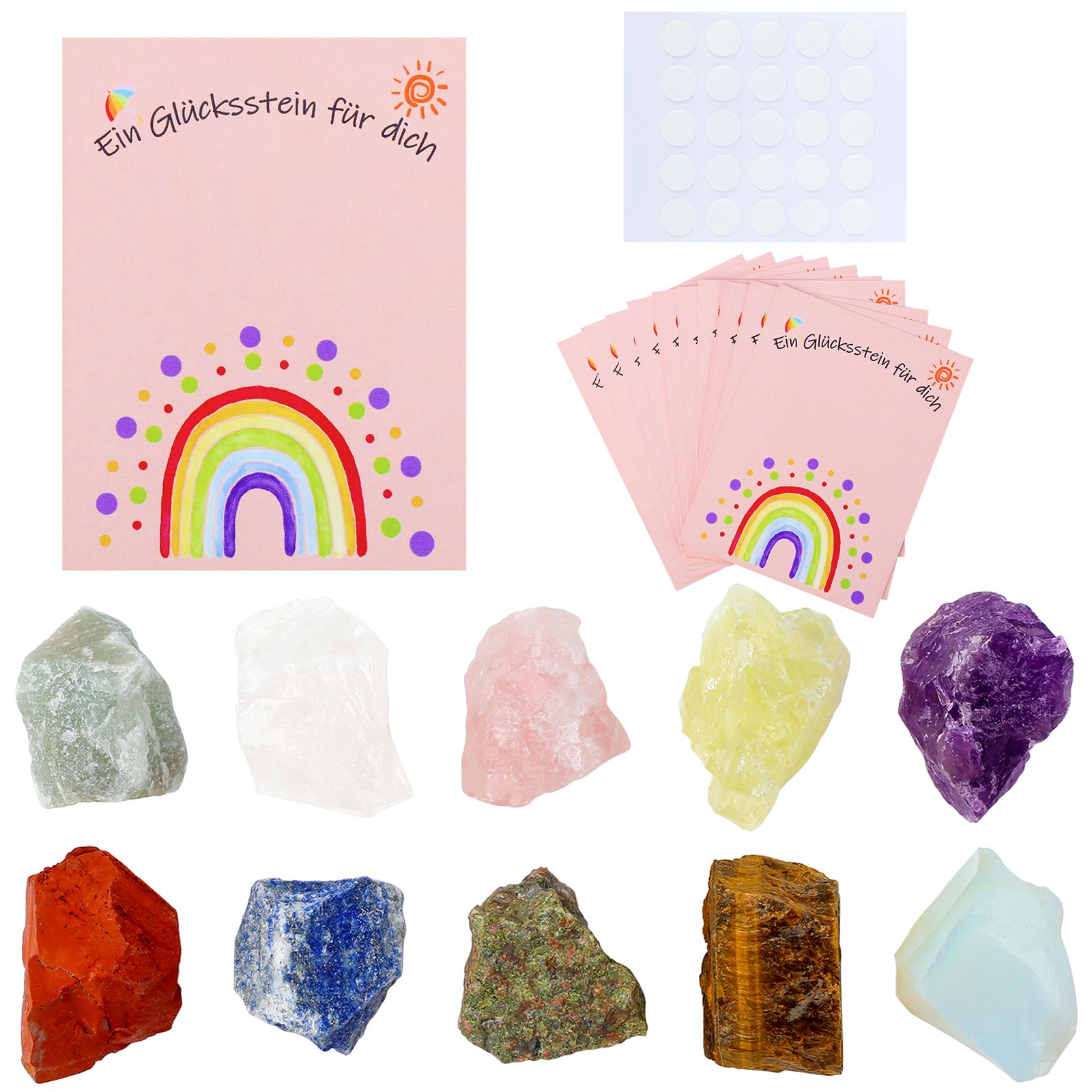 XIANNVXI 10 Stück Glückssteine Set Edelsteine Mutstein Bunte Glücksstein Glücksbringer Schulanfang Deko Einschulung Mitbringsel Kindergeburtstag Gastgeschenk Taufe Natürliche Rohstein