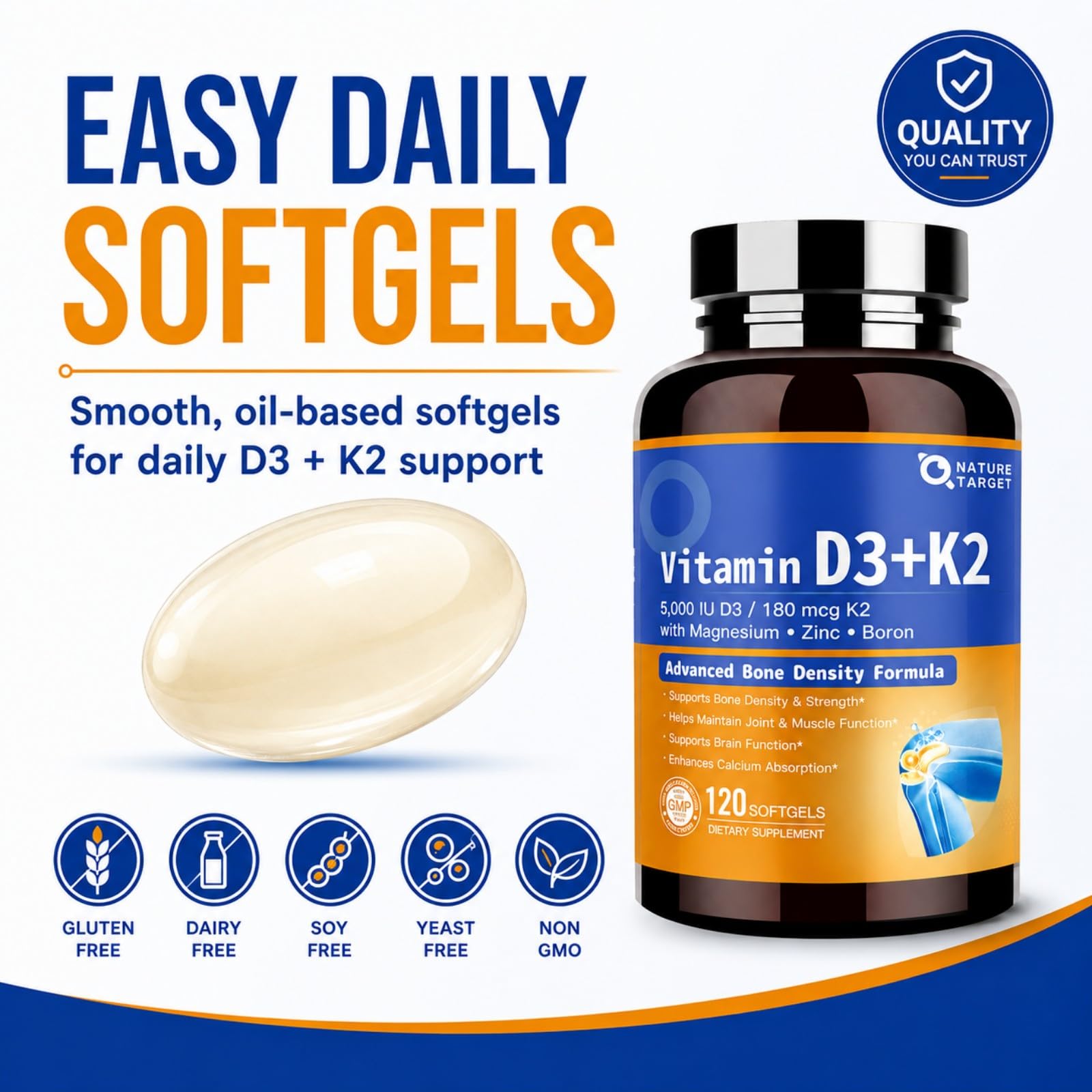 NATURE TARGET Vitamin D3 K2 5000 IU & 180 mcg MK-7, 120 Softgels — Amazon image 8