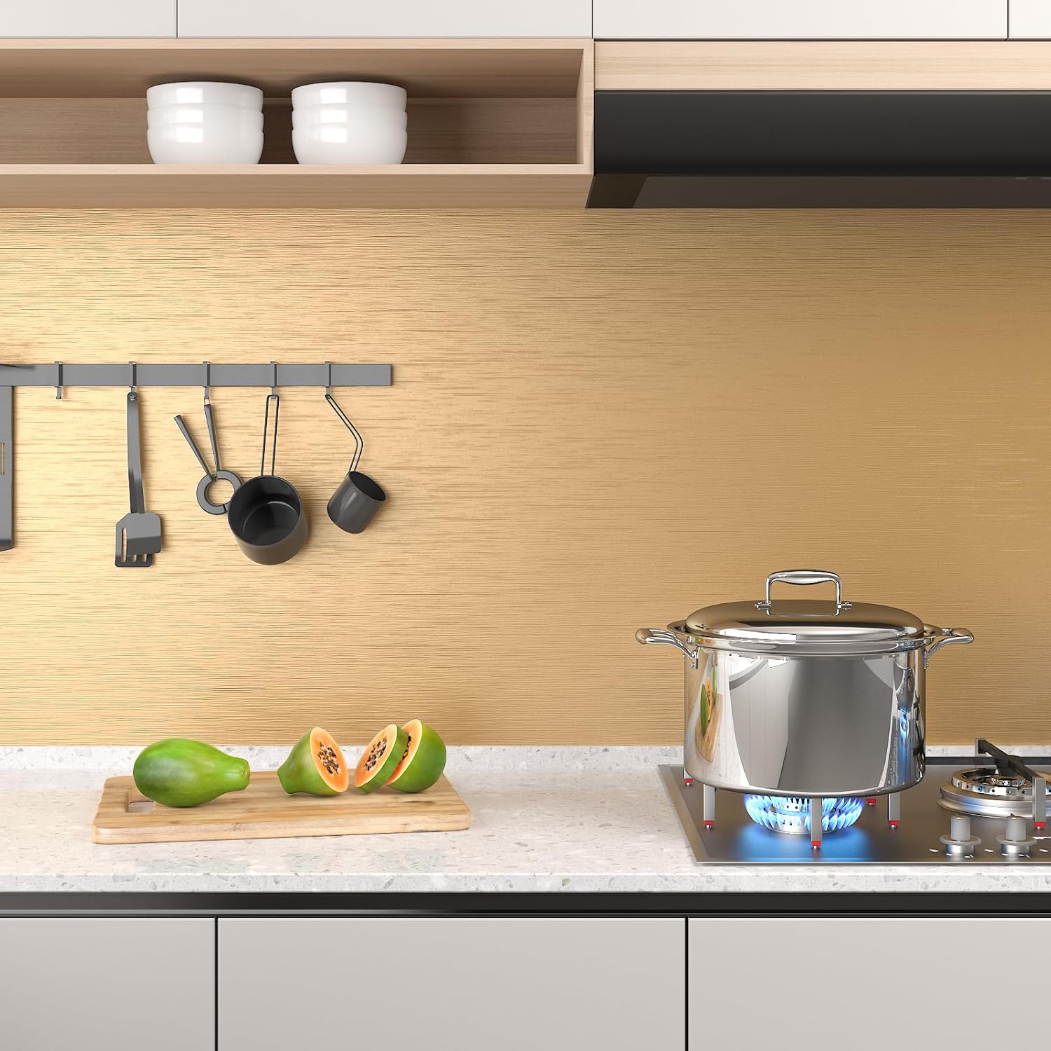 Pale Gold Brushed Stainless Steel Contact Paper for Appliances Refrigerator Wrap 15.7"x160" Waterproof Metallic Wallpaper Gold Peel and Stick Wallpaper Heat Resistant Faux Metal Backsplash