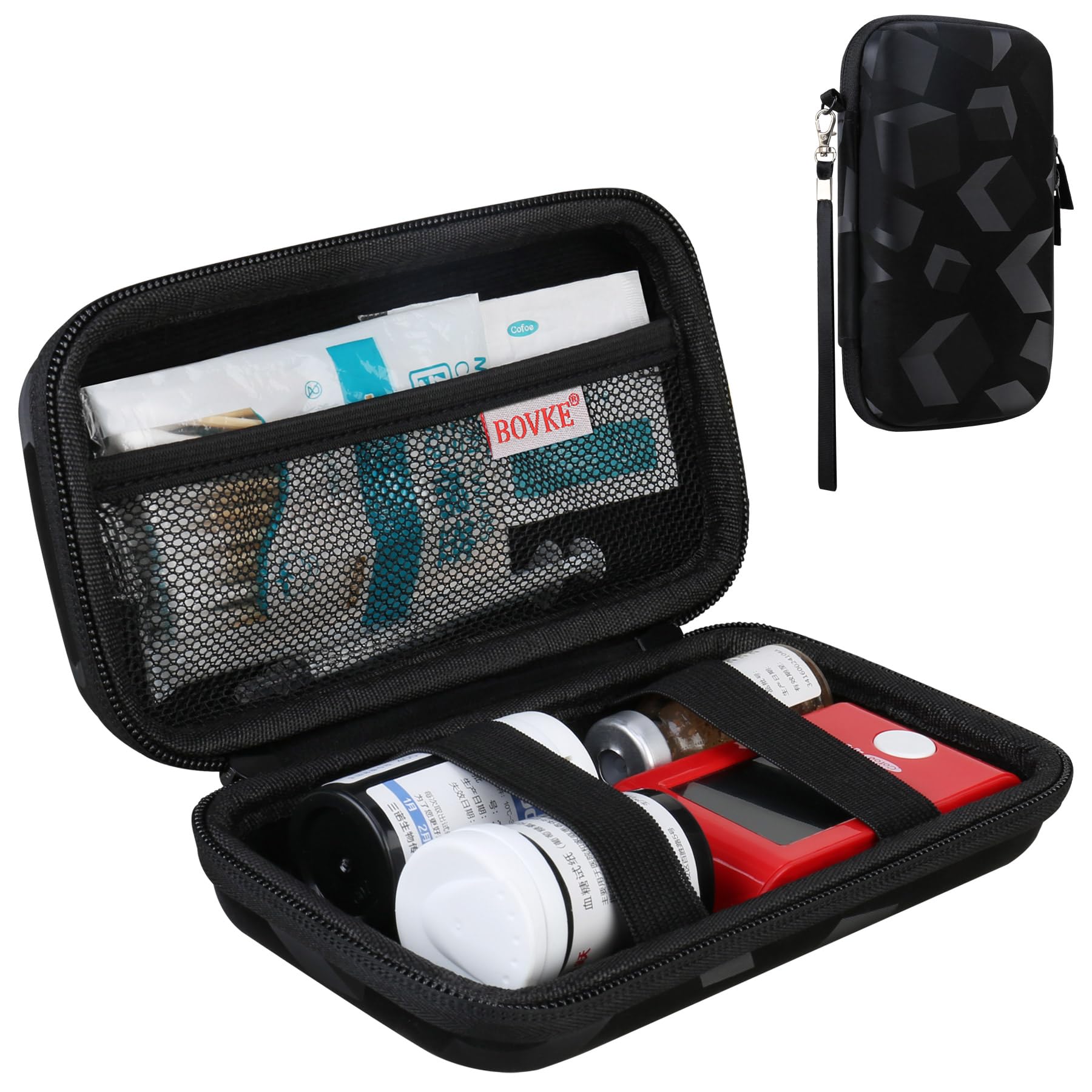 BOVKE Diabetic Supplies Travel Case, Storage Carrying Bag for Diabetes Testing Kit, Blood Glucose Monitor Meters, Test Strips, Medication, Lancets, Needles, Syringes and Diabetic Supplies, Black Cube