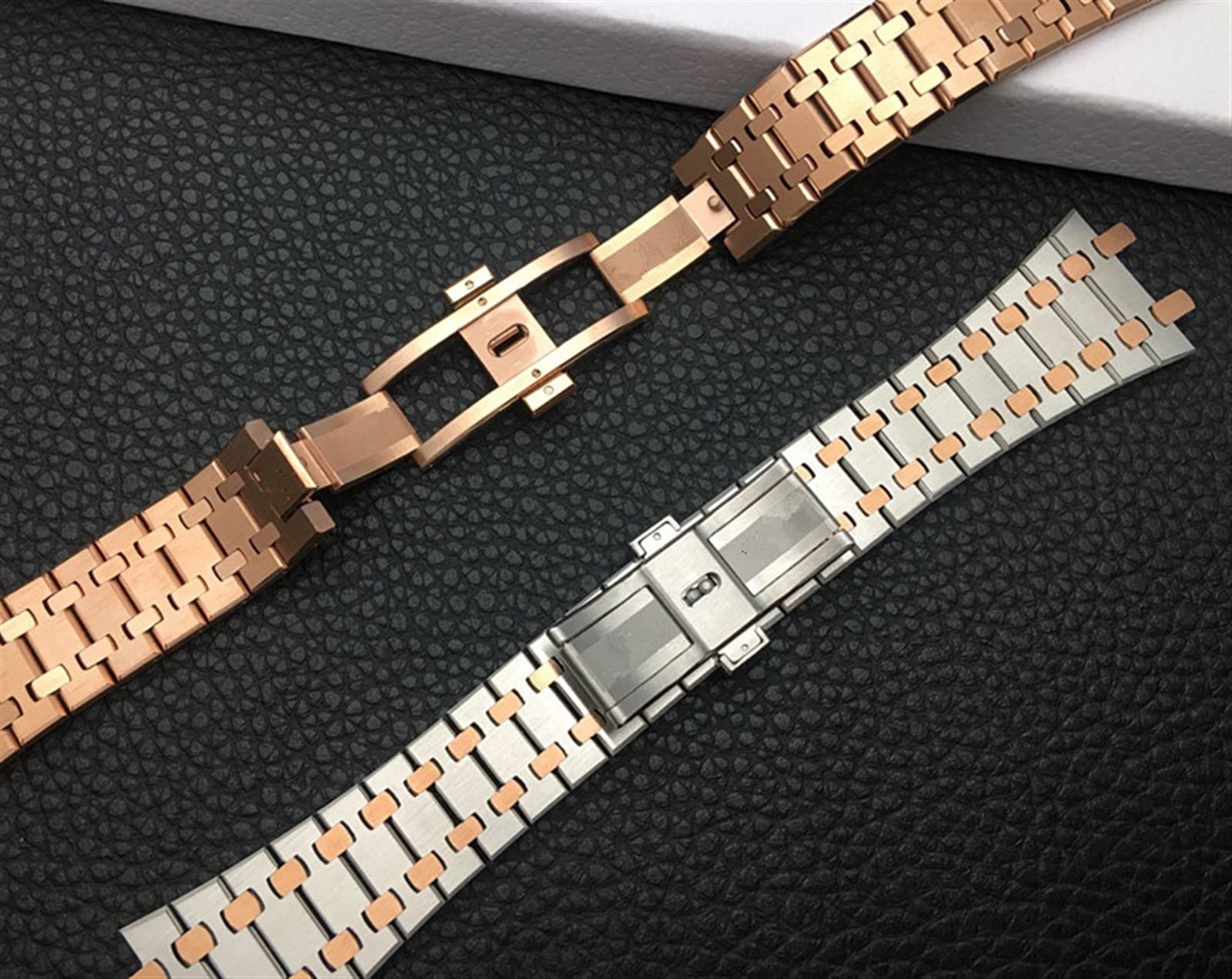 Czarny złoty srebrny pasek do zegarka 21 mm 26 mm mężczyźni kobiety bransoleta do zegarka ze stali nierdzewnej do AP ROYAL dąb składana klamra (kolor: średni złoty pasek, rozmiar: 26 mm)