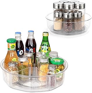 Puricon 2 Pack Lazy Susan Organizer 12 inch and 9" with Dividers, Clear Turntable Rotating Storage Container Bin for Kitch...