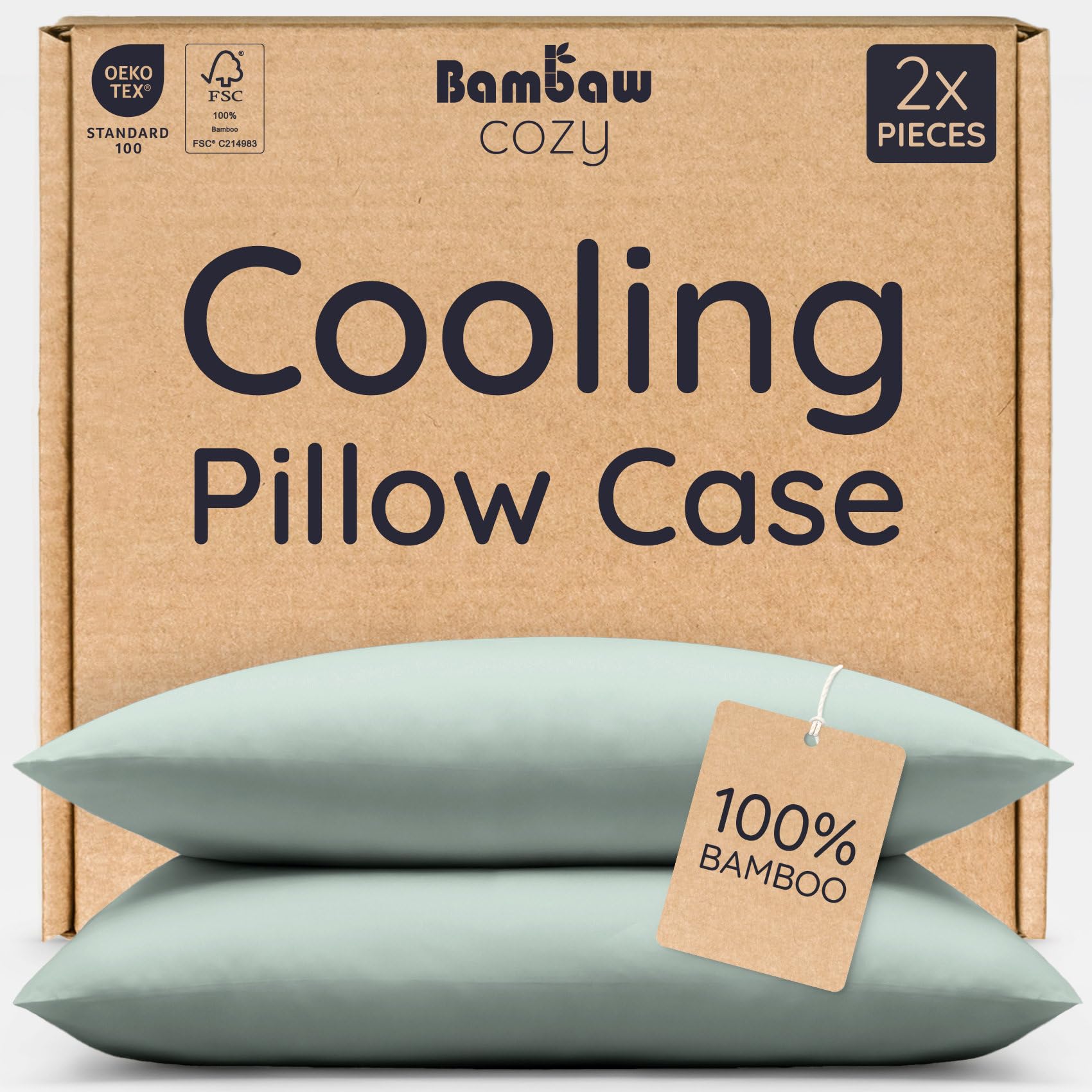 Bambaw Sea Glass Pillow Case 50X75 Bamboo, Cooling Pillowcase For Night Sweats, 100% Bamboo Pillowcases 2 Pack, Anti Acne Pillowcase With Envelope Closure, Anti Allergy Pillow Cases 2 Pack 50X75 Cm (Sea Glass)