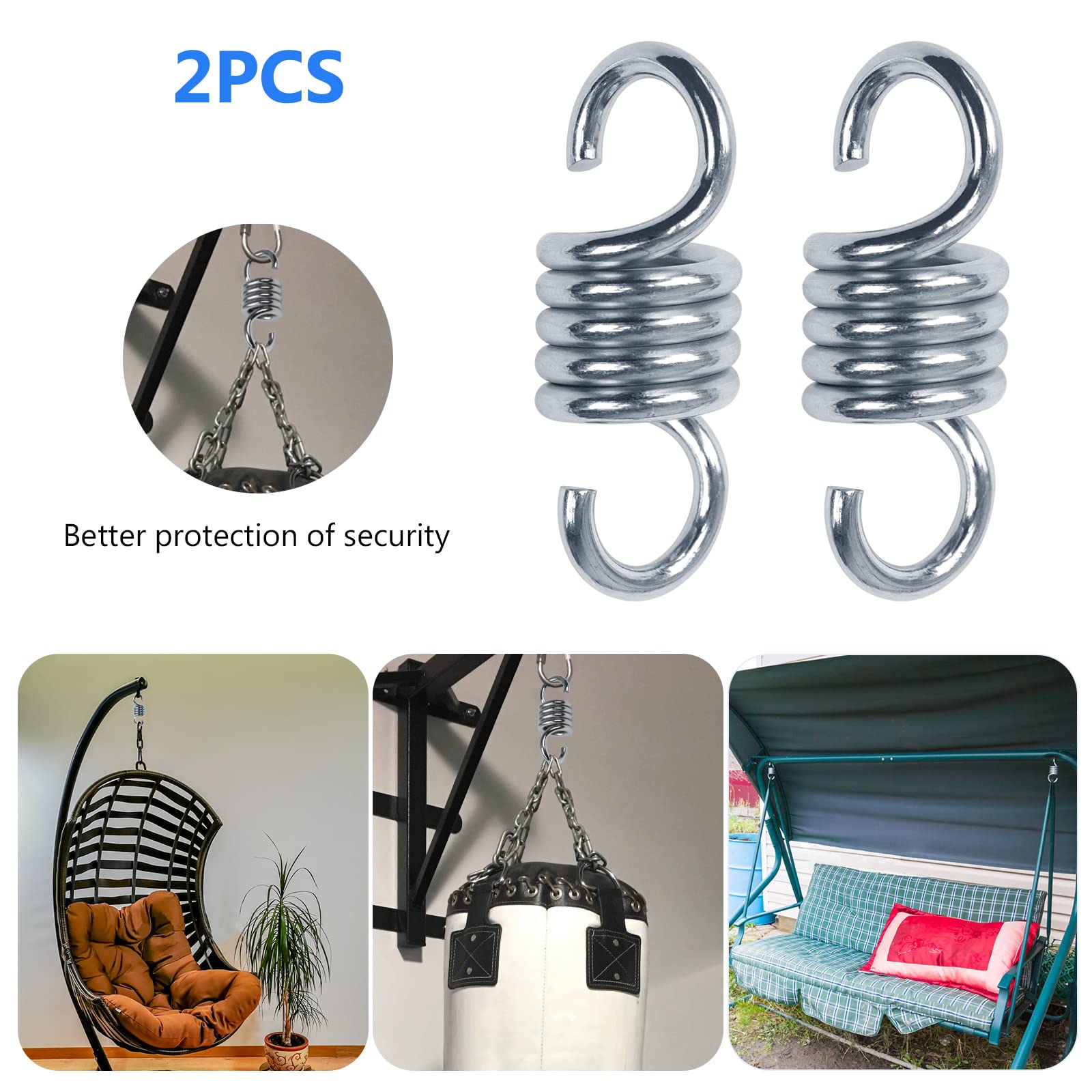 HOMPER 2 pezzi Amaca Spring, Temprato Acciaio Zincato Estensione Molla per Appendere Amache e Dondoli, Reggisacco per Addestramento, 270 kg Capacità per Pezzo