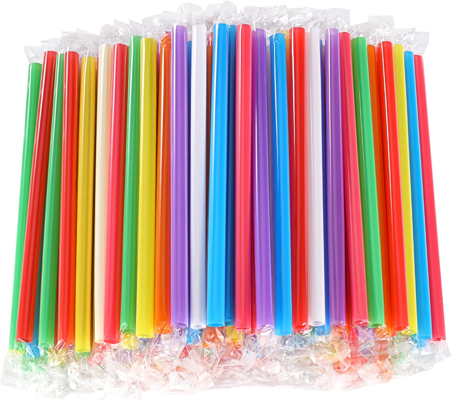 [300 Pcs] Boba Smoothie Individually Wrapped Straws - Jumbo Large Plastic Disposable Bubble Tea Milkshake Colorful Drinking Straws(8.2" long and 0.43" Diameter)